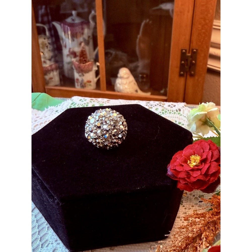 Vtg Sarah Coventry Sarah Cov Adjustable AB Rhinestone Cocktail Statement Ring